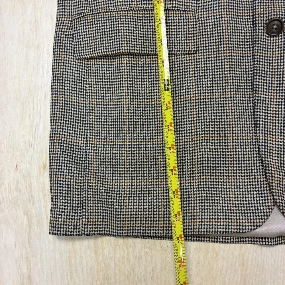 Nautica Blazer Mens 42L Brown Check Silk Wool Tweed Sport Coat Jacket Classic